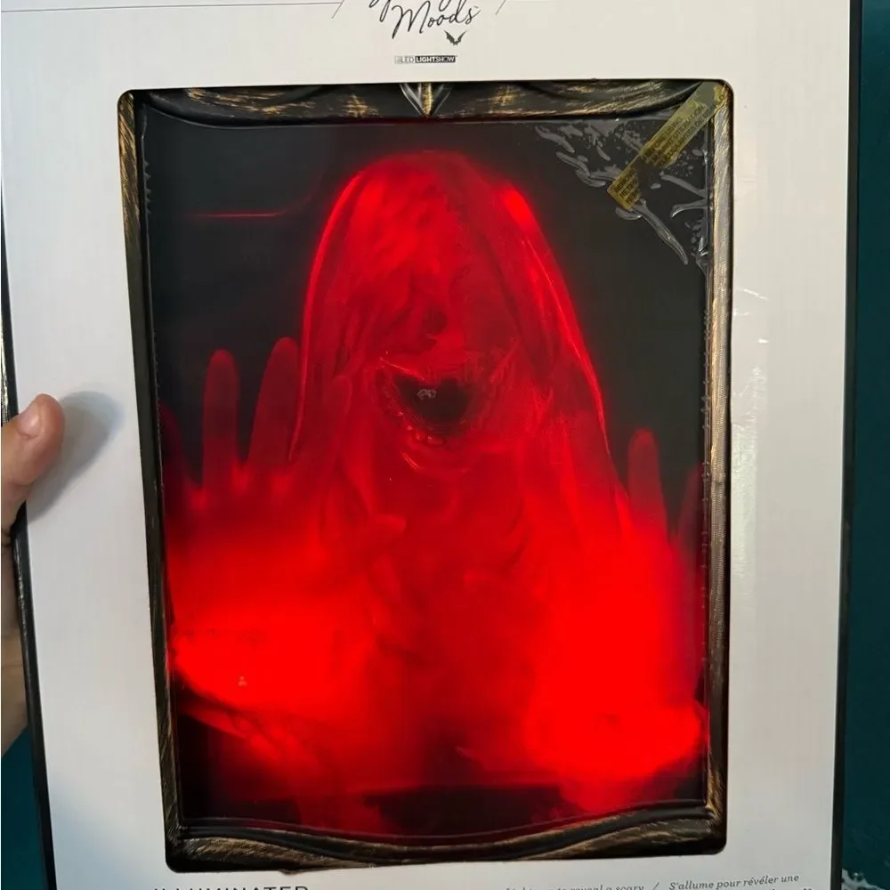 NEW Spooky Red Ghostly Illuminated Haunted Mirror 14x11